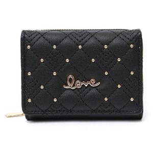 Quilted Studded Love Wallet - Black- Gift Idea